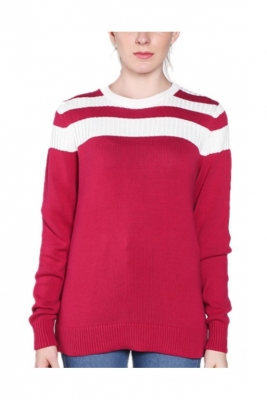 Ladies Cotton Pullover w Ribbed Stripes